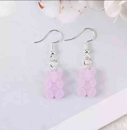 Детские серьги мишки сиреневые - размер мишки 1,7см, смола Киев