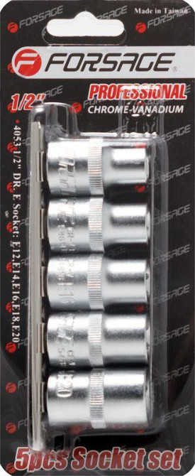 Набір головок 5пр. Е-профіль 1/2" (E12,E14,E16,E18,E20) на планці Forsage F-4053 Одеса - фото 2