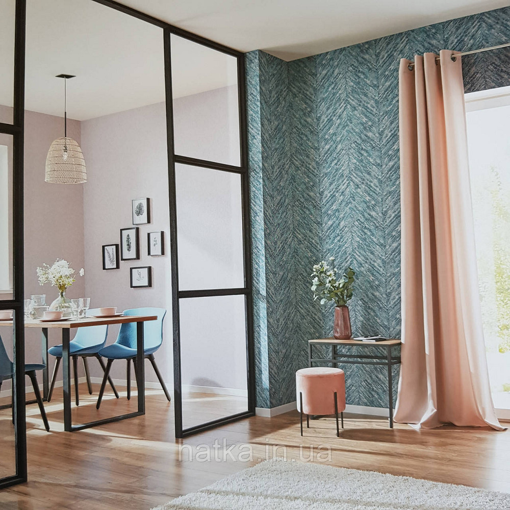 Шпалери вінілові на флізелін Rasch Linares 0.53х10 смуги ялинкою розмиті бірюзові сірі 617542 Київ - фото 1