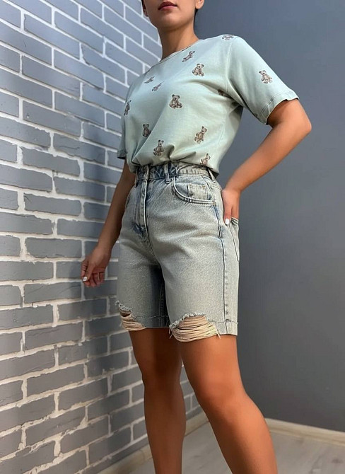 Шорти жіночі джинсові Women Denim 355-973 середньої довжини рвані світло-блакитні, світло- блакитний, 34 Київ - фото 15