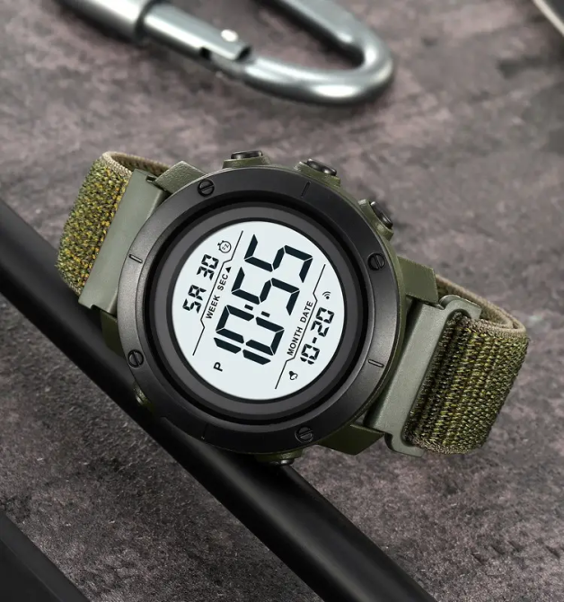 Чоловічий наручний годинник Skmei 2497 з нейлоновим ремінцем (Зелений з білим) Київ - фото 5