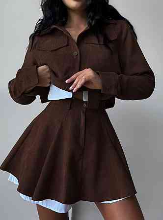 Жіночий стильний костюм-двійка: піджак і спідниця мікровельвет Шоколад, 46/48 Одеса