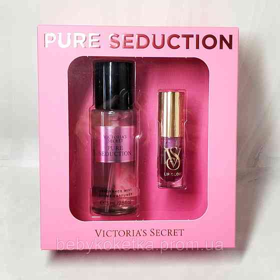 Подарунковий набір Victoria's Secret спрей для тіла Pure Seduction & блиск для губ Mulberry. Львів