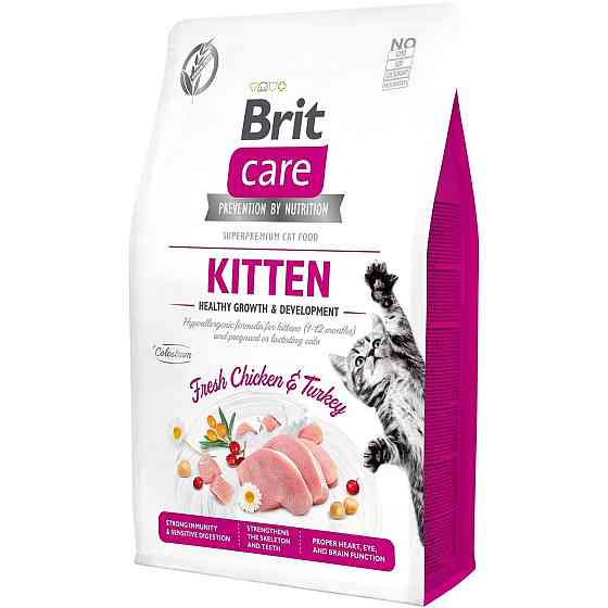 Сухой корм для котят Brit Care Cat GF Kitten Growth & Developmen с курицей и индейкой 2 кг Винница