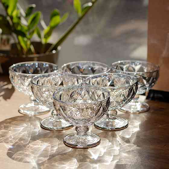 Набір креманок Diamond Blue 6 штук по 300 мл HP-19-277 прозорий для десертів йогуртів з ограненням Коломия