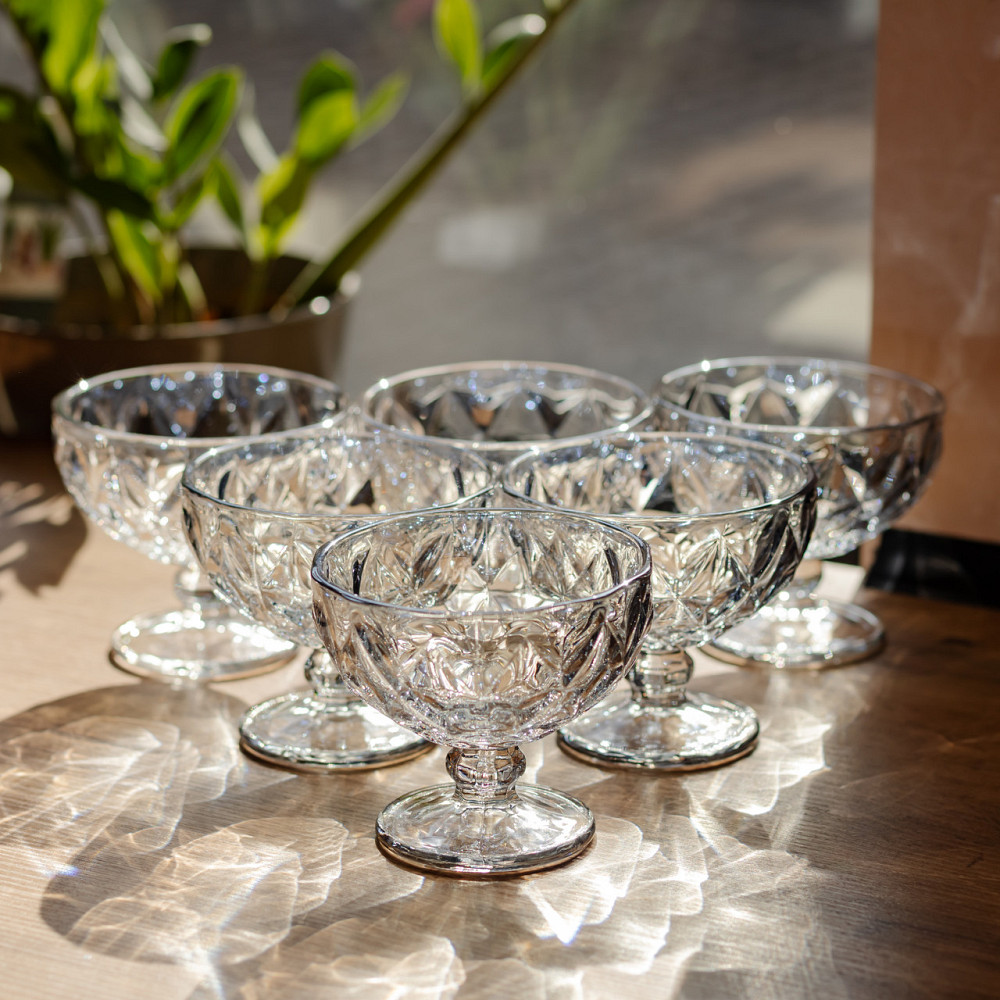 Набір креманок Diamond Blue 6 штук по 300 мл HP-19-277 прозорий для десертів йогуртів з ограненням Коломия - фото 3