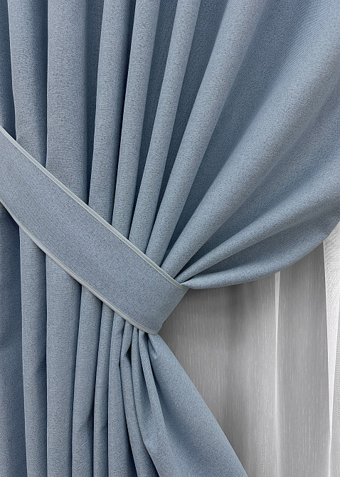 Комплект штор VR-Textil 100% блекаут ASHEN NIGHT 200х270 2шт і Тюль 500х270 1839ш-1153т блакитний з білим 71-069/6 Київ - фото 4