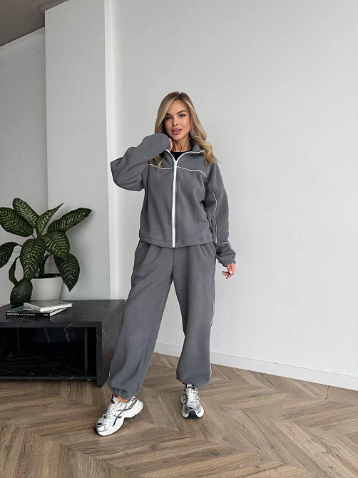 Жіночий теплий прогулянковий костюм: кофта та штани турецький фліс Графіт, 46/48 Одеса - фото 1