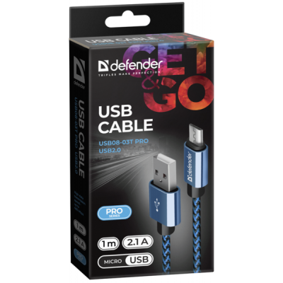 Дата кабель USB 2.0 AM to Micro 5P 1.0m USB08-03T blue Defender (87805) Винница