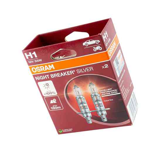 Автолампа 12V 55 W OSRAM Silverstar Night Breaker Silver 100% (пара) картон H1 Мукачево