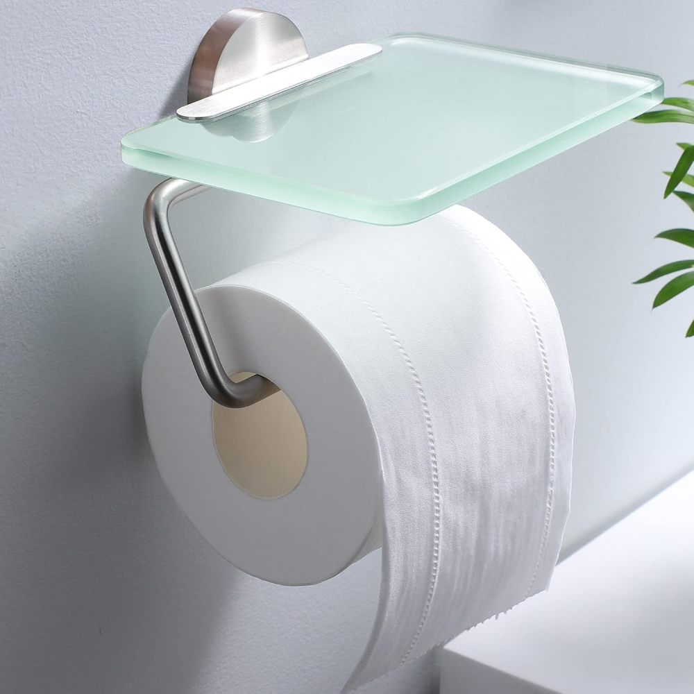 Тримач для туалетного паперу з полицею з матового скла RUICER Луцьк - фото 1