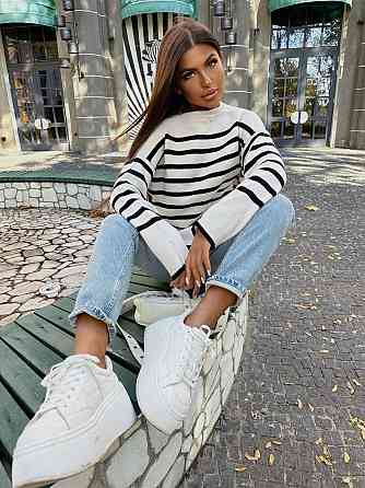Жіночий повсякденний светр оверсайз у смужку Акрил 70%, Вовна 30% Одеса