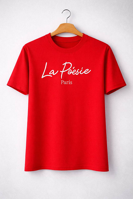 Футболка жіноча A-N 30103 базова з вишивкою La Poésie Paris однотонна, червоний, one size Київ - фото 15