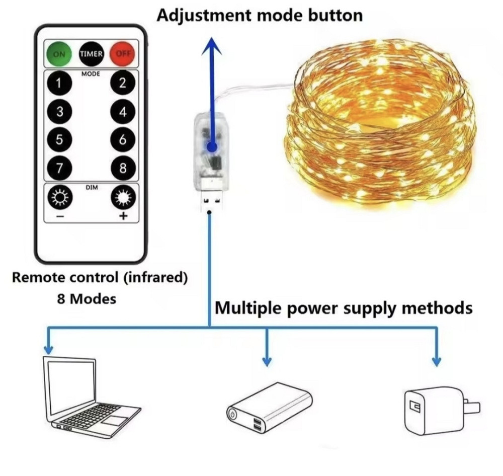 Гірлянда Роса 30 м 300 led з usb і пультом керування Холодний білий Смела - изображение 6