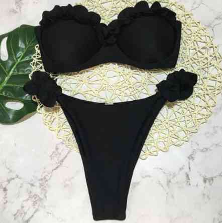 Купальник раздельный с рюшами пуш ап женский S черный Киев