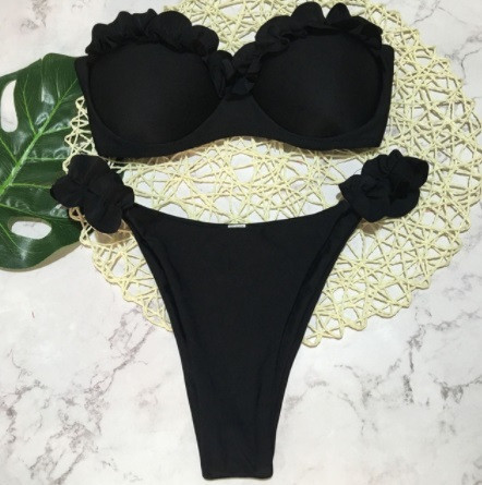 Купальник з рюшами роздільний жіночий пуш ап S чорний Київ - фото 2