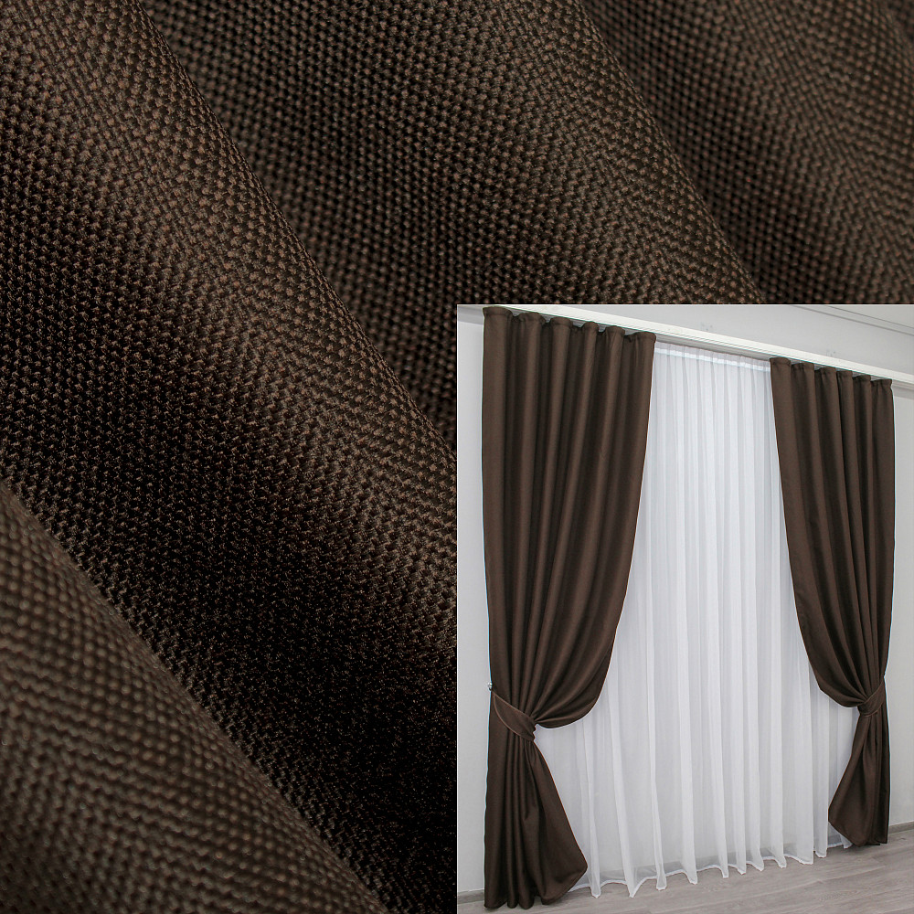 Комплект готових штор VR-Textil Льон-блекаут № 1180ш Венге 140х270см 2 шт (39-173) Київ - фото 1