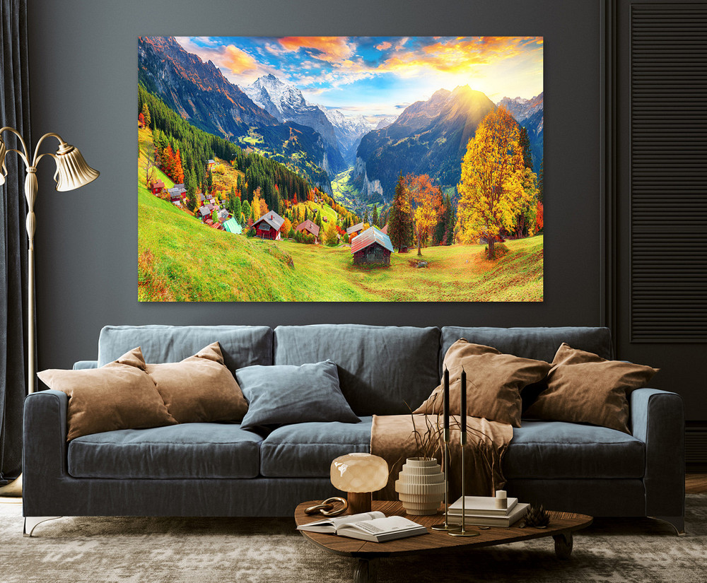 Картина холст в гостиную / спальню Хатинки в горах   MLP_194 70x140 см Киев - изображение 3