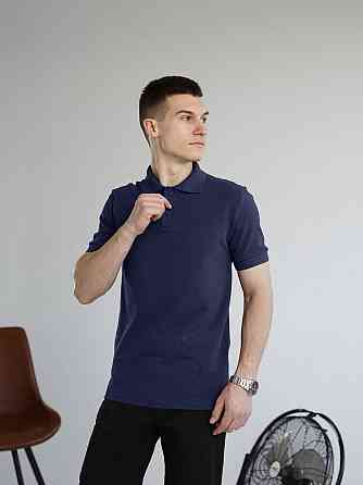 Темно-синее мужское классическое поло на пуговицах Pobedov. Футболка поло Pobedov Royal синяя Киев