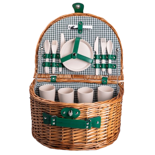 Кошик плетений для пікніка з посудом на 4 персони 41х31х22 см набір посуду туристичний для кемпінгу HP-ZQ-2 Коломия - фото 1