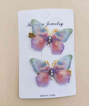 Комплект шпильок "Метелики" 2 шт. Рожевий з зеленим Сміла