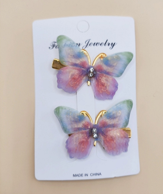 Комплект шпильок "Метелики" 2 шт. Рожевий з зеленим Сміла - фото 1