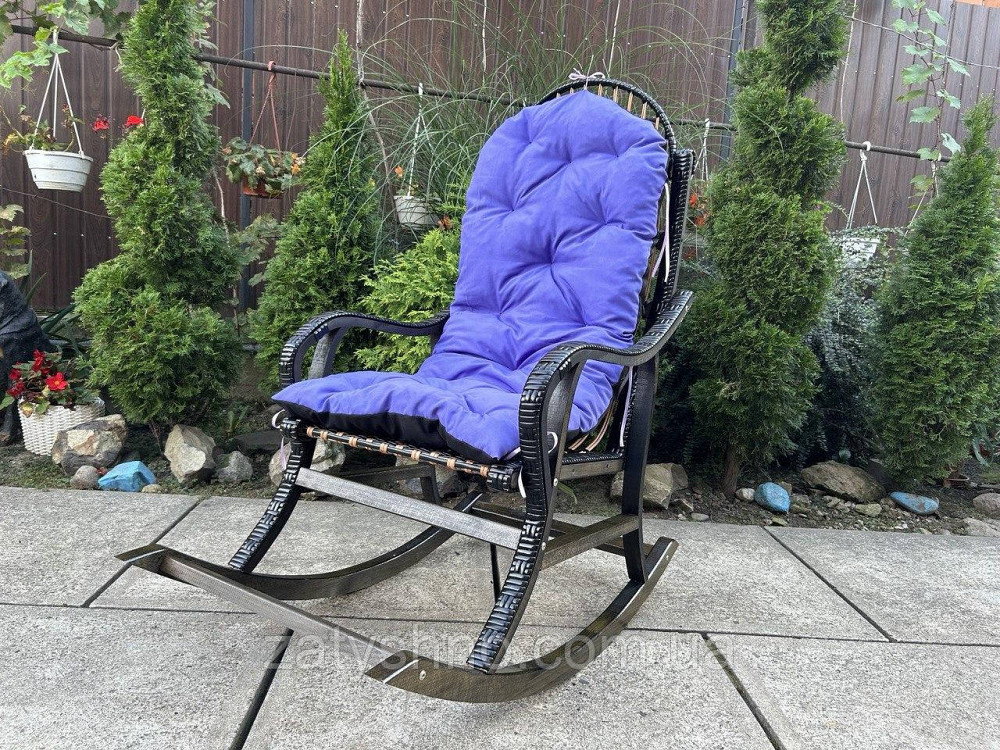 Крісло качалка чорна з синьою накидкою Київ - фото 3