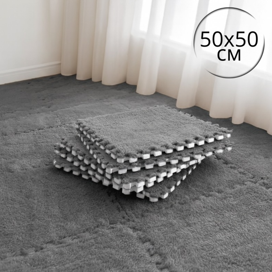 Килимок-пазл з плюшевим покриттям, термоковрик м'який з ворсом 10 пазлів 50х50 см,товщина 1 см, площа покриття 2,5 м², темно-сірий Кам'янець-Подільський