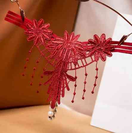 Трусики з намистинками та квітками універсальний бордовий Київ