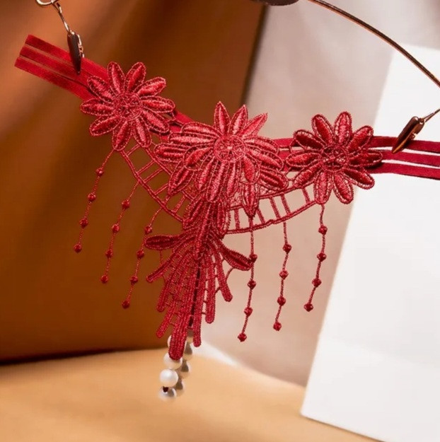 Трусики з намистинками та квітками універсальний бордовий Київ - фото 1