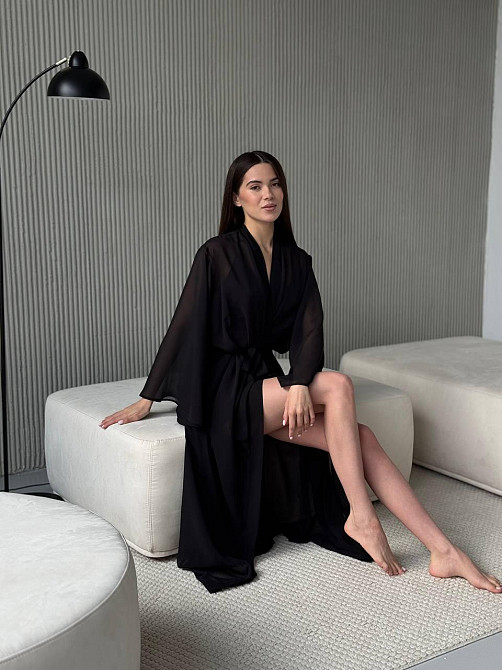 Довгий шифоновий халат Черный S-M Харьков - изображение 2
