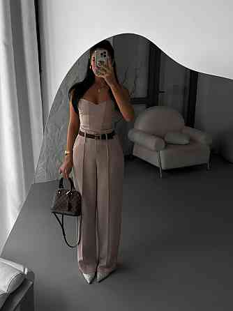 Жіночий базовий діловий костюм двійка: корсет і штани костюмка Бежевий, 46/48 Одеса