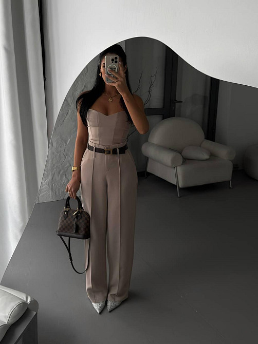 Жіночий базовий діловий костюм двійка: корсет і штани костюмка Бежевий, 46/48 Одеса - фото 3