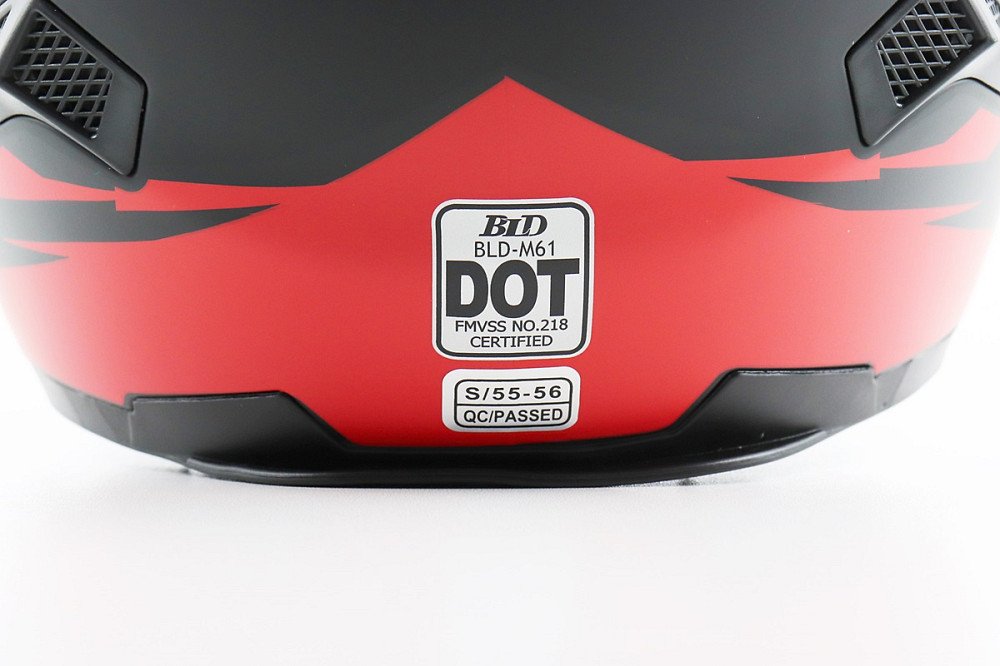 Шолом інтеграл, закритий (сертифікація DOT)+відкидні окуляри BLD-М61 S (55-56см), ЧОРНО-ЧЕРВОНИЙ (флуоресцентний) Київ - фото 8