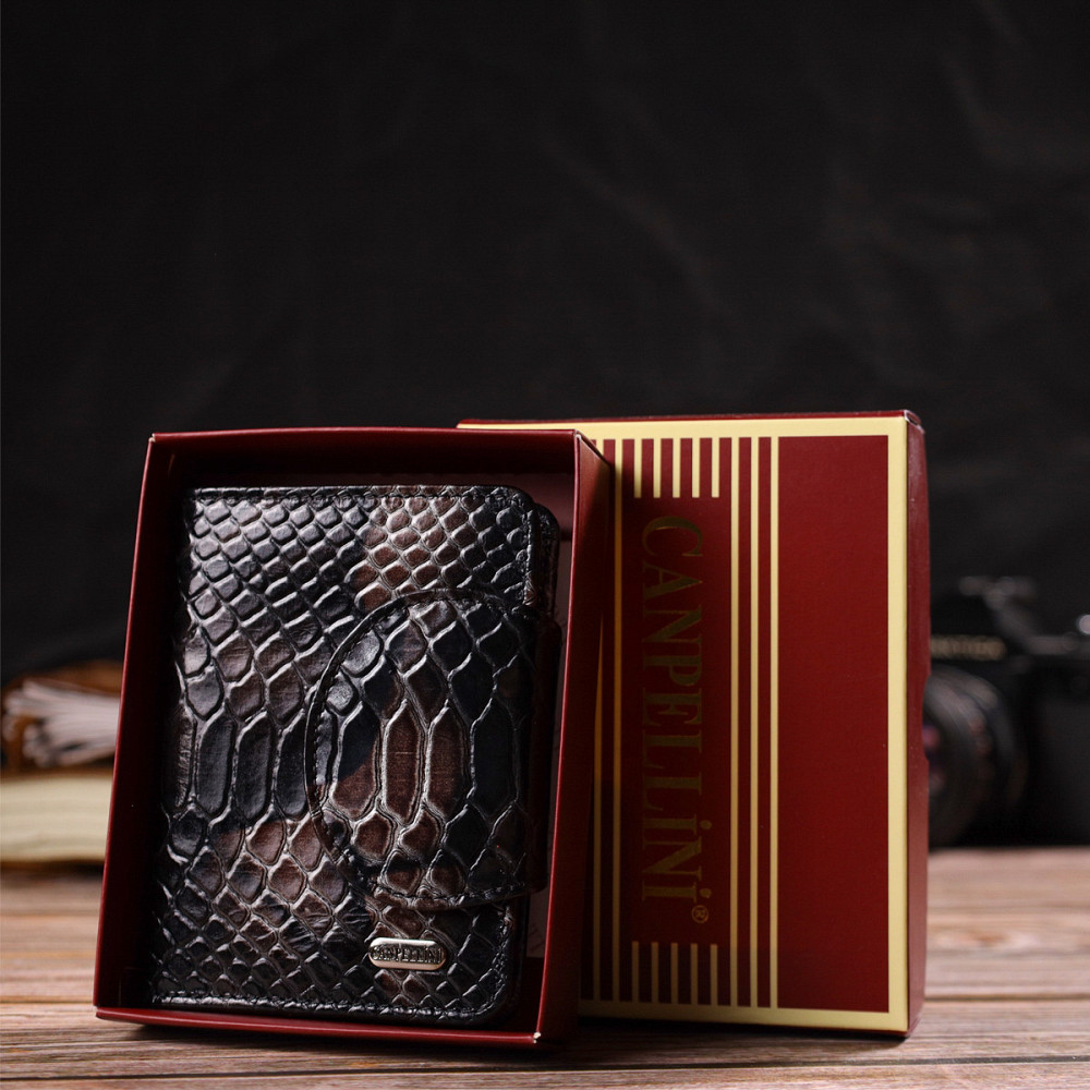 Фактурне жіноче портмоне середнього розміру з натуральної шкіри з тисненням під змію CANPELLINI 21805 Різнокольорове Київ - фото 8