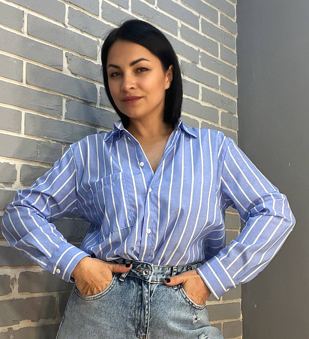 Рубашка женская Mix Ray 4367 оверсайз удлиненная широкая полоса голубая, голубой, M Киев - изображение 12