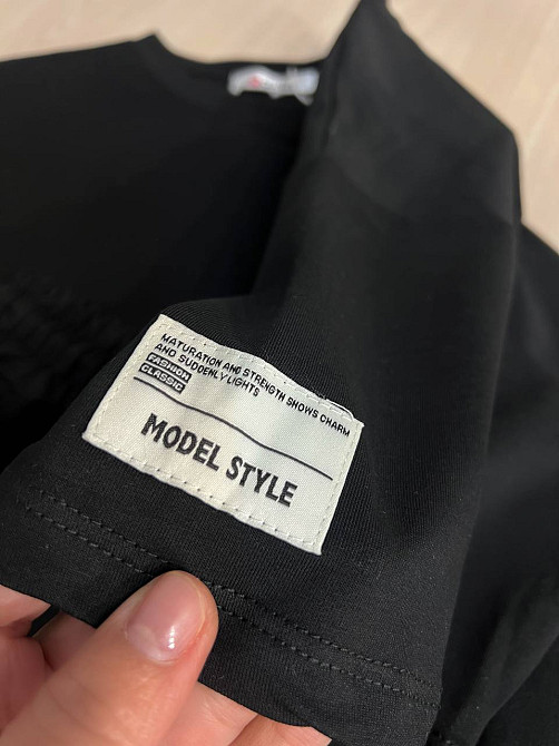 Костюм женский Aidin 201 футболка и шорты с нашивкой оверсайз черный, черный, L Киев - изображение 9