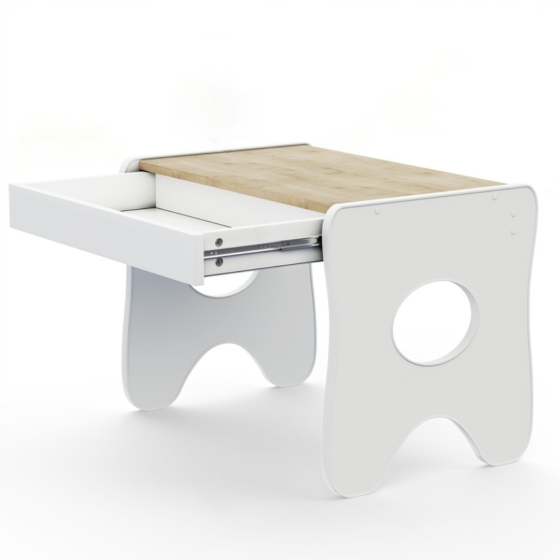 Дитячий столик з шухлядкою, білий з дерев'яними елементами Київ