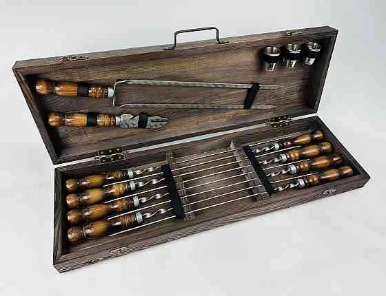 Подарунковий набір шампурів в дерев'яному кейсі для пікніка КІЗЛЯР, ручної роботи (шампура і аксесуари) HAPPY DAYS Тернопіль