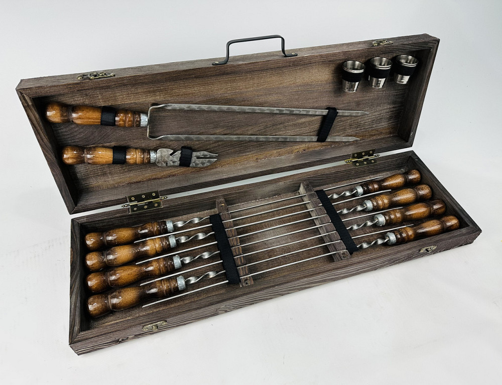 Подарунковий набір шампурів в дерев'яному кейсі для пікніка КІЗЛЯР, ручної роботи (шампура і аксесуари) HAPPY DAYS Тернопіль - фото 4