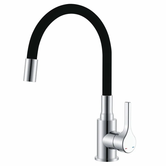 Змішувач для кухні Zerix Rex-011 Chrome Refl.Black з нержавіючої сталі (Колір хром+силіконовий вилив чорний) (ZX6127)   ( 27162 ) Харків