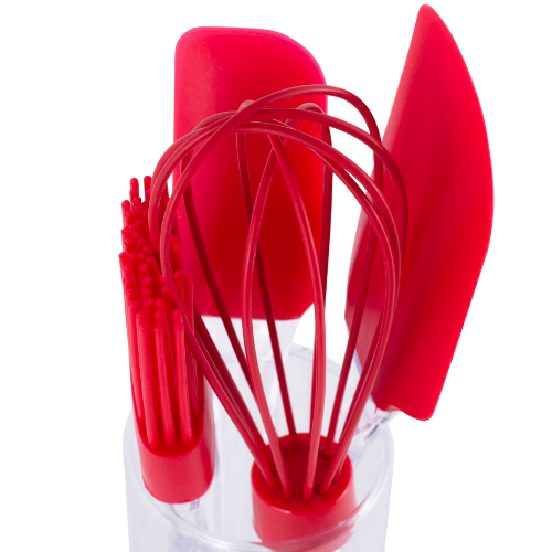 Набір кухонного приладдя 4 предмети (щіточка+вінчик+2 лопатки) силікон червоний 7509 KAMILLE Житомир