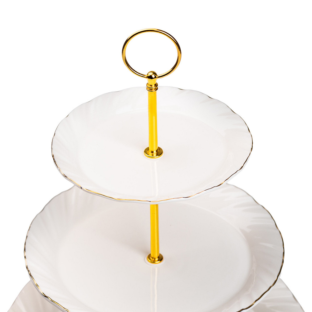 Yiwu Етажерка для фруктів і десертів 3-ярусна порцелянова біла HP-7-731 Коломия - фото 4