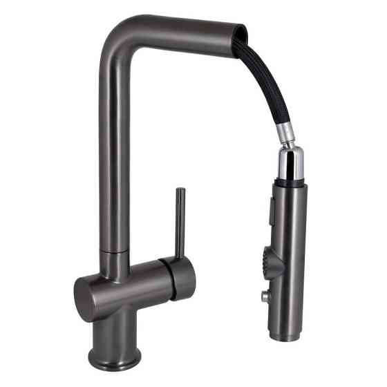Смеситель для кухни Qtap Rozcesti с выдвижным изливом и подключением к фильтру QTROZ367GMB45942 графит Киев