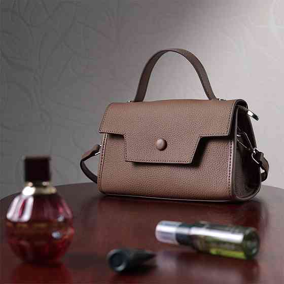 Женская сумка с геометрическим клапаном из натуральной кожи Vintage 22630 Коричневая Киев