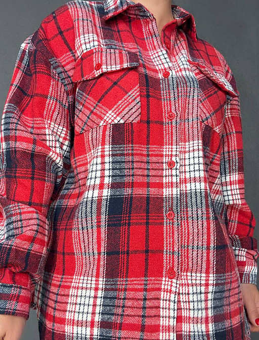 Сорочка жіноча YZY 223 картата оверсайз тепла байка, червоний, one size Київ - фото 15