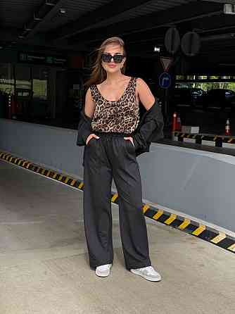 Женский костюм-двойка с широкими штанами 54/56 Черный Харьков