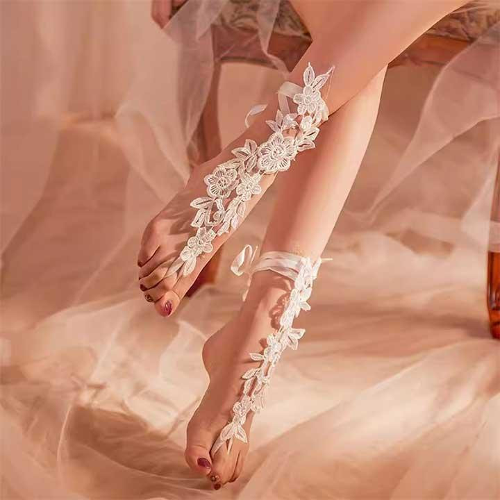 Кружевные цветочные гольфы с завязками XS/S/М/L (1,2,3,4) Белый – Эротическое бельё Винница - изображение 2