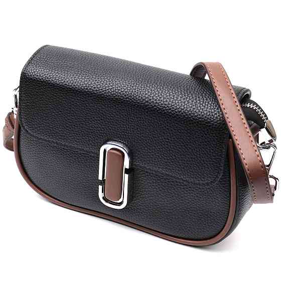 Шкіряна напівкругла сумка з цікавим магнітом-заскочкою Чорна (Vintage) Київ