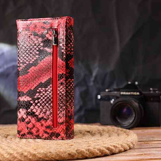 Яскравий жіночий гаманець з натуральної фактурної шкіри з тисненням під змію CANPELLINI 21627 Різнокольоровий Київ